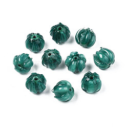 Perles vernissées manuelles, fleur, vert de mer moyen, 10~11x11.5~12.5mm, Trou: 1.2mm