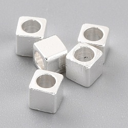 Spacer бисер латунные, долговечный, куб с круглым отверстием, 925 серебро покрытием, 2.5x2.5x2.5 мм, отверстие : 1.6 мм