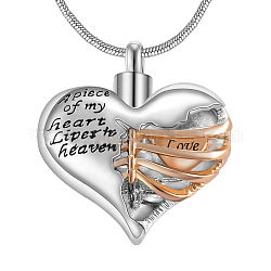 316L Surgical Stainless Steel Heart Urn Ashes Pendant Necklace, Word Love Memorial Jewelry for Men Women, Golden & Stainless Steel Color, 21.65 inch(55cm)