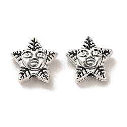 Perline in lega stile tibetano,  cadmio& piombo libero, stella, argento antico, 10.5x11x4.5mm, Foro: 1.6 mm, circa 925pcs/1000g