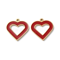Ion Plating(IP) 304 Stainless Steel Pendants, with Enamel, Heart Charm, Golden, 17x16x1.5mm, Hole: 1.4mm