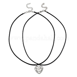 2 Stück 2-teiliges Halsketten-Set mit geteiltem Herz aus Legierung und passendem Anhänger, Wort-Best-Friends-Halsketten mit Kunstlederschnüren, Antik Silber Farbe, 17.72 Zoll (45 cm), 1pc / style