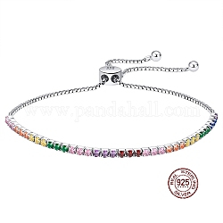 Bracelet de tennis en zircone cubique colorée, bracelets coulissants réglables en argent sterling plaqué rhodium 925, avec 925 timbre, platine, 6-1/4~9-1/8 pouce (16~23 cm)