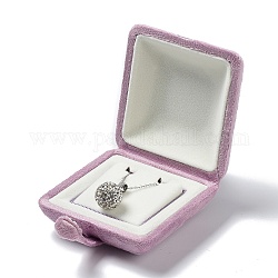 Boîtes de collier de velours carré, Bijoux pendentif collier coffret cadeau avec bouton pression en fer, flamant, 7.2x7.2x3.95 cm
