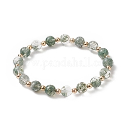 Bracelet extensible en perles de verre imitation quartz vert et laiton pour femme, or, diamètre intérieur: 2-1/4 pouce (5.6 cm)