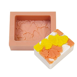 Stampi in silicone per sapone rettangolo, per la produzione di sapone, modello di foglia, salmone chiaro, 98x77x40mm, formato interno: 79x58x32 mm