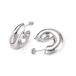 Brass Thick Ring Stud Earrings, Half Hoop Earrings for Women, Platinum, 25.5x25x7.5mm, Pin: 0.9mm