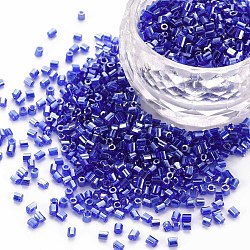 Glass tubulär Perlen, transparente Farben Glanz, Blau, 2.5~3x2 mm, Bohrung: 0.9 mm, ca. 15000 Stk. / Pfund