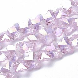 Perles en verre electroplate, de couleur plaquée ab , facette, papillon, perle rose, 12x14.5x7.5mm, Trou: 1mm
