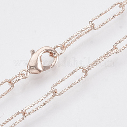 Brass Textured Paperclip Chain Necklace Making, with Lobster Claw Clasps, Rose Gold, 19.48 inch(49.5cm), Link: 11.5x3.5x0.8mm
