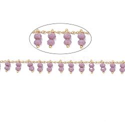 3.28 Feet Handmade Glass Beaded Chains, Soldered, with Golden Tone Brass Findings, Long-Lasting Plated, Thistle, 2x1mm