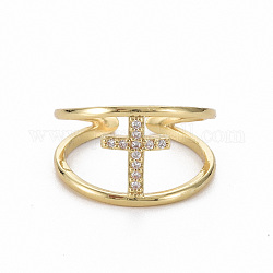 Latón micro pave anillos de brazalete de circonio cúbico, anillos abiertos, sin níquel, cruz, real 16k chapado en oro, nosotros tamaño 6 1/2 (16.9 mm)