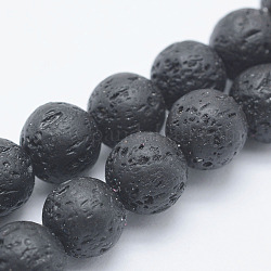 Fili di perle di roccia lavica sintetica, tinto, tondo, nero, 8mm, Foro: 1.2 mm, circa 48pcs/filo, 15.7 pollice (39.5 cm)