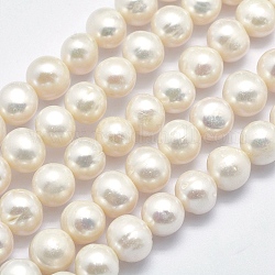 Fili di perle di perle d'acqua dolce coltivate naturali, tondo, beige, 9~10mm, Foro: 0.8 mm, circa 46pcs/filo, 15.3 pollice (39 cm)