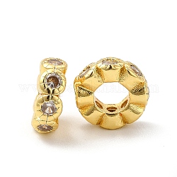 Rack Plating Brass Cubic Zirconia European Beads, Large Hole Beads, Cadmium Free & Lead Free, Long-Lasting Plated, Flower, Golden, 10x3.5mm, Hole: 4.5mm