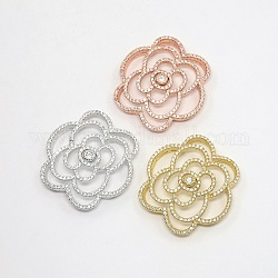 Filigree Flower Brass Micro Pave Clear Cubic Zirconia Cabochons, Cadmium Free & Nickel Free & Lead Free, Mixed Color, 35x35x8mm