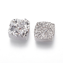 Perline in resina imitazione druzy, quadrato, argento, 10x10x3~4.5mm, Foro: 1.2 mm