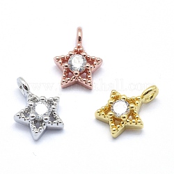 Brass Charms, with Cubic Zirconia, Lead Free & Cadmium Free & Nickel Free, Star, Clear, Mixed Color, 11x7.5x4mm, Hole: 2mm