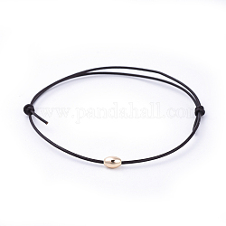 Peau de vache réglable bracelets de cuir cordon, avec des perles en laiton, ovale, noir, véritable 18k plaqué or, 1-7/8 pouce (4.8 cm)