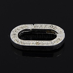 Alloy Rhinestone Spring Gate Rings, Oval Rings, Silver Color Plated, 29x17.5x4mm, Inner Diameter: 20x9mm