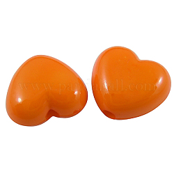 Perline acrilico opaco, opaco, cuore, arancione scuro, misura:circa10mm lunghezza, 11 mm di larghezza, 6 mm di spessore, Foro: 2 mm