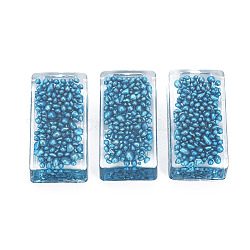 Полупрозрачные акриловые кабошоны, с камнем, прямоугольные, стальной синий, 30x15.5x8 мм