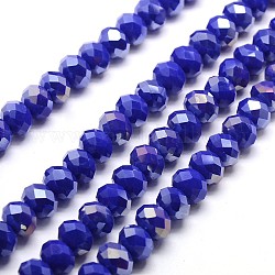 Electroplate Opaque Solid Color Crystal Glass Rondelle Beads Strands, Faceted, AB Color Plated, Blue, 10x7mm, Hole: 1mm, about 70pcs/strand, 20 inch