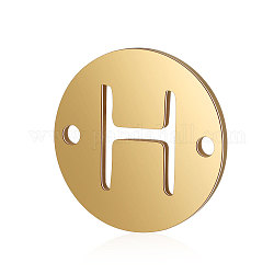 Titanium Steel Links connectors, Flat Round with Letter, Golden, Letter.H, 12x0.8mm, Hole: 0.8mm