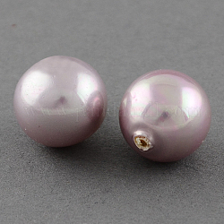 Shell Beads, Imitation Pearl Bead, Grade A, Half Drilled Hole, Round, Plum, 6mm, Hole: 1mm