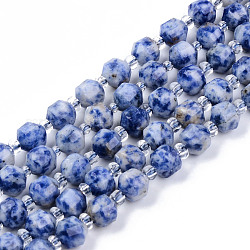 Fili di perle di diaspro macchia blu naturale, tondo, sfaccettato, 7~8x8mm, Foro: 1.2 mm, circa 36~38pcs/filo, 14.76~14.96 pollice