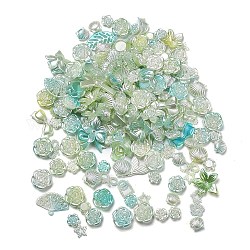 Kits de recherche de fabrication de bijoux de style dégradé de couleur bricolage, y compris perle en plastique, cabochon, lien et pendentifs, Formes papillon/feuille/fleur/nœud papillon/coquille/étoile, vert de mer foncé, 8~34.5x8~40x2~11mm, Trou: 1~6mm, environ 804 pcs/500 g