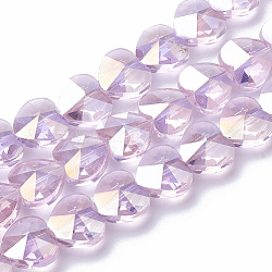 Galvanisierte Glasperlen, ab Farbe plattiert, facettiert, Herz, Perle rosa, 14x14x8.5 mm, Bohrung: 1 mm