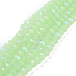 Galvanisieren Glasperlen, imitatorische Jade Perlen, halb plattiert, Regenbogen plattiert, facettiert, Rondell, hellgrün, 6x5 mm, Bohrung: 1 mm, ca. 85~88 Stk. / Strang, 16.1~16.5 Zoll (41~42 cm)