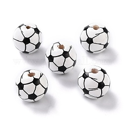 Природных шарики древесины, окрашенные, круглые, чёрные, футбол, 15.5x14.5 мм, отверстие : 3.2 мм