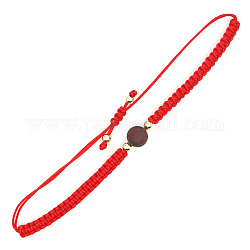 Rundes geflochtenes Perlenarmband aus natürlichem Tigerauge mit roter Kordel, Edelstein verstellbares Armband für Frauen, 11 Zoll (28 cm)