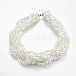 Collana multi-filo in perle di vetro rotonde, bianco, 19.4 pollice (49.5 cm)