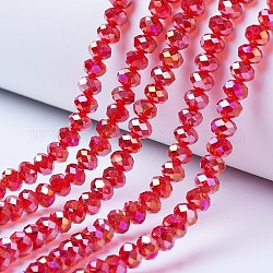 FilI di perline in vetro placcato, ab colore placcato, sfaccettato, rondelle, rosso, 6x5mm, Foro: 1 mm, circa 85~88pcs/filo, 16.1~16.5 pollice (41~42 cm)