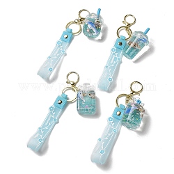 Décoration de porte-clés pendentif en acrylique de bouteille mélangée, accessoires de sac à main de conque de dauphin flottant de sable mouvant liquide, avec les accessoires en alliage, bleu clair, 21.5~22 cm