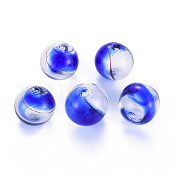 Perles de globe en verre soufflé à la main transparent, ronde, bleu, 12.5~14mm, Trou: 1~2mm