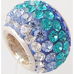 Österreichischer Kristall mit 925 europäischen Einkernperlen aus Sterlingsilber, Großloch perlen, Rondell, 229 _blue Zirkon, 11x7.5 mm, Bohrung: 4.5 mm