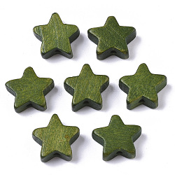 Cuentas de madera natural pintada, estrella, verde oliva, 14~15x14~15x5.5mm, agujero: 1.5 mm