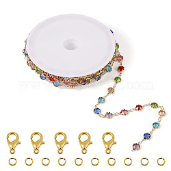 Kit de fabrication de collier de bracelet de chaîne de bricolage, y compris des chaînes à maillons en forme de fleur en laiton avec des perles de verre, fermoirs en alliage, anneaux de jonction en bronze, or, chaîne: 2 m / ensemble