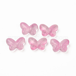 Zweifarbige transparente sprühlackierte Glasperlen, Schmetterling, rosa, 10x14.5x4.5 mm, Bohrung: 1 mm