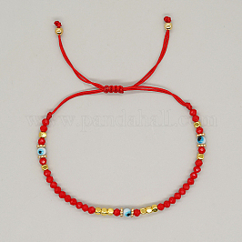 Verstellbare Bunte Malerei Böse Augen geflochtene Perlenarmbänder, rot, 11 Zoll (28 cm)