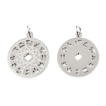 Pendentifs en 201 acier inoxydable, plat rond avec constellation, couleur inoxydable, 22x18.5x1mm, Trou: 3mm