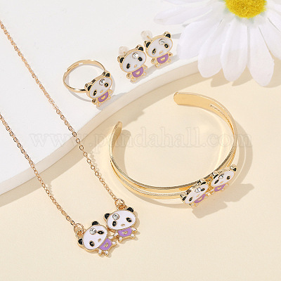 Комплекты из серег-гвоздиков и подвесок из сплава панда FS-WGAF002-03-1