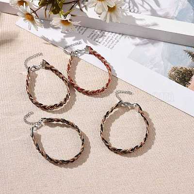 Плетеные браслеты в форме веревки из воловьей кожи с латунной застежкой для женщин BJEW-JB09110-1