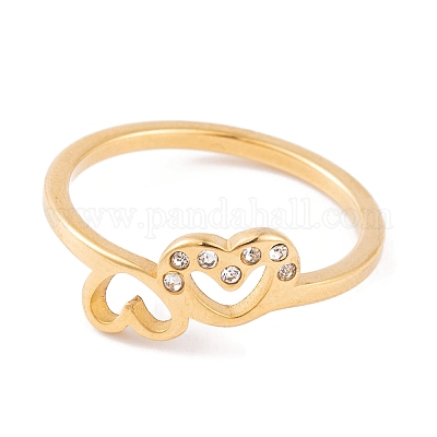 Кольцо в форме сердца из нержавеющей стали 304 со стразами для женщин RJEW-C086-11-G-1