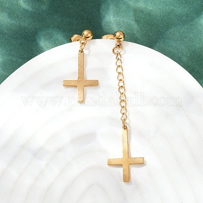 Перевернутый крест 201 серьги-гвоздики из нержавеющей стали EJEW-P314-01C-G-1