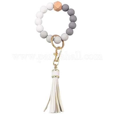 1шт силиконовый круглый брелок с бусинами на запястье AJEW-CL0001-11A-1
